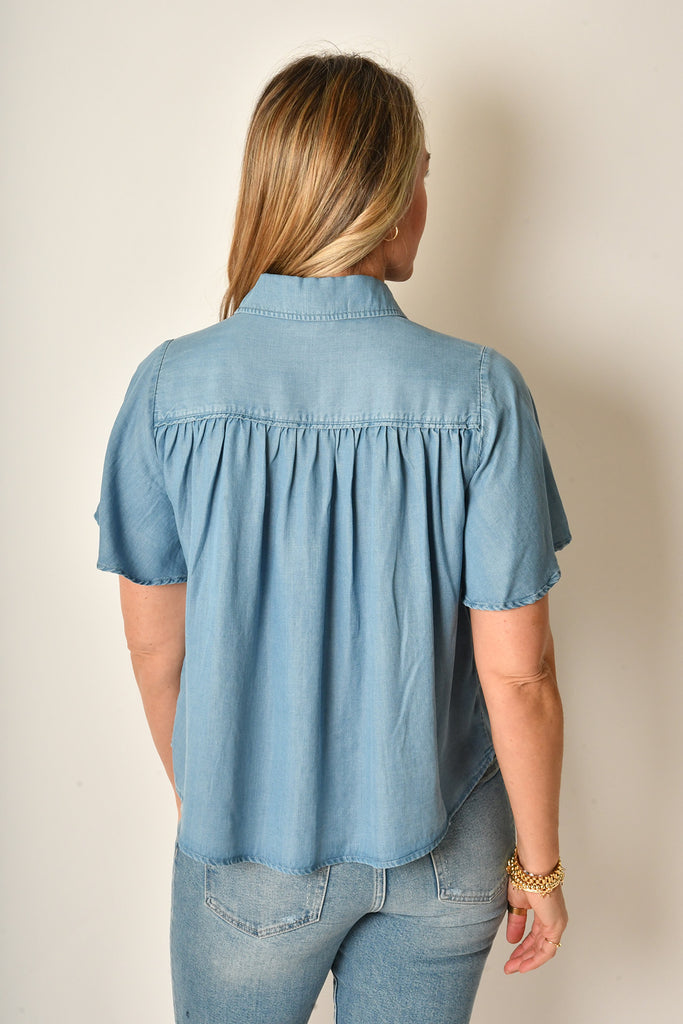 HALF SLEEVE SHIRRED BLOUSE