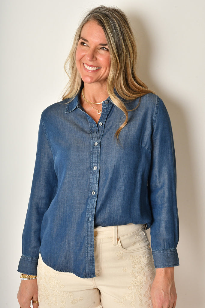 ROLLED SLEEVE CHAMBRAY SHIRT