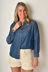 ROLLED SLEEVE CHAMBRAY SHIRT