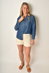 ROLLED SLEEVE CHAMBRAY SHIRT