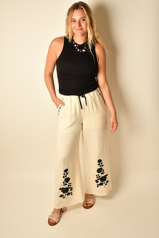 EMBROIDERED GAUZE WIDE LEG