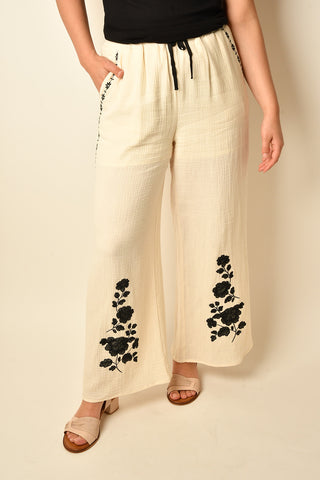 EMBROIDERED GAUZE WIDE LEG