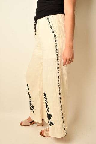 EMBROIDERED GAUZE WIDE LEG