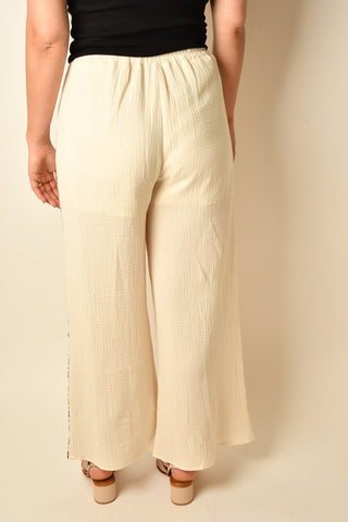 EMBROIDERED GAUZE WIDE LEG