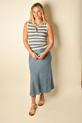 SEAMED BIAS CUT DENIM MIDI