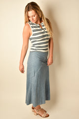 SEAMED BIAS CUT DENIM MIDI