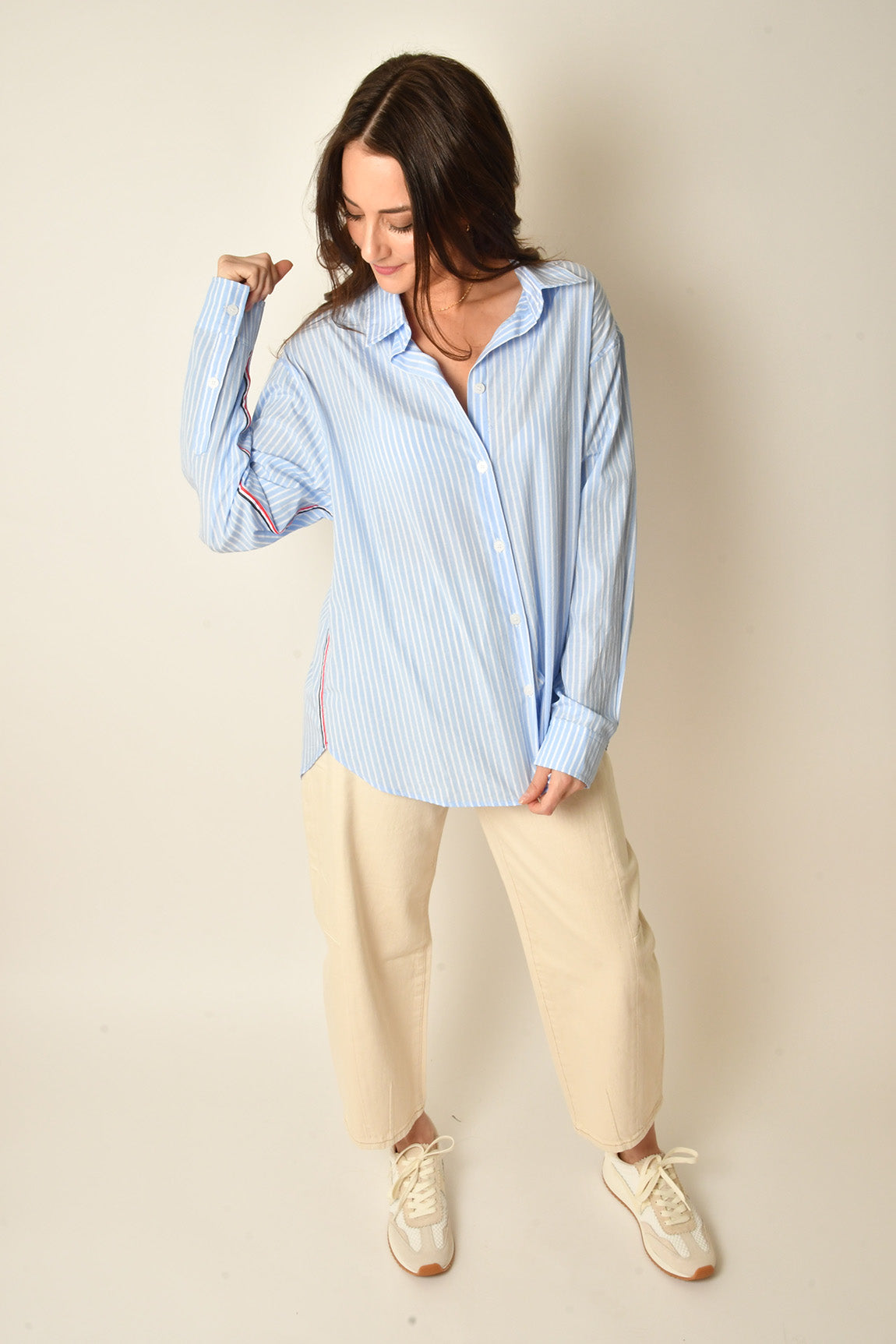 STRIPE TWILL TAPE DETAIL BLOUSE