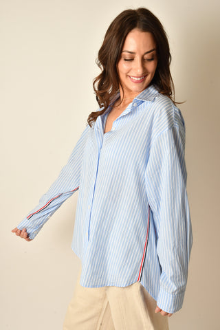 STRIPE TWILL TAPE DETAIL BLOUSE