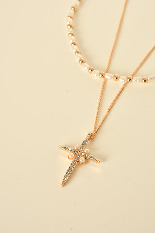 TWO STRAND PEARL & DIAMOND NECKLACE