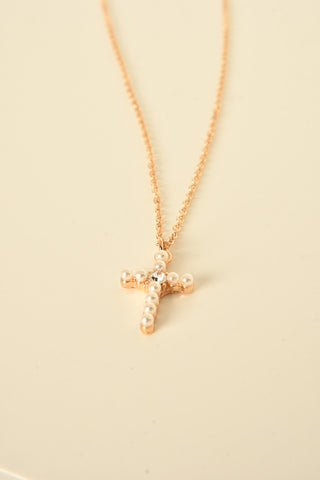 PEARL CROSS DIAMOND CHARM