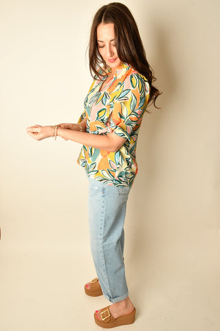 BOTANICAL TIE SLEEVE BLOUSE