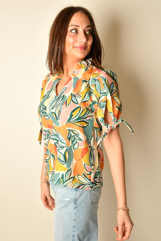 BOTANICAL TIE SLEEVE BLOUSE