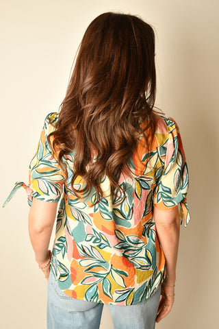 BOTANICAL TIE SLEEVE BLOUSE