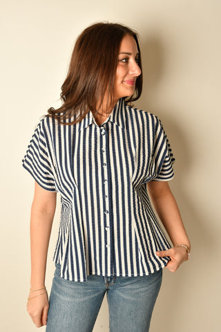 SS STRIPE FIT TO FLARE BLOUSE