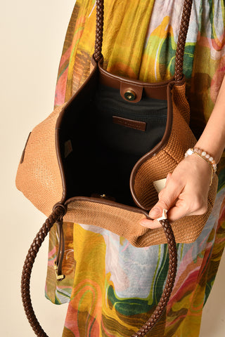 NOVA RAFFIA BROWN SHOULDER TOTE