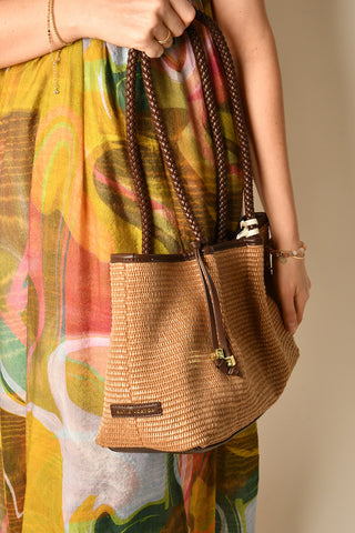 NOVA RAFFIA BROWN SHOULDER TOTE