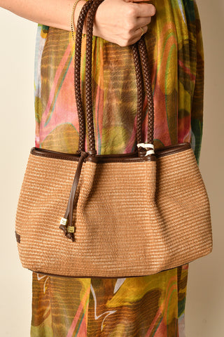 NOVA RAFFIA BROWN SHOULDER TOTE