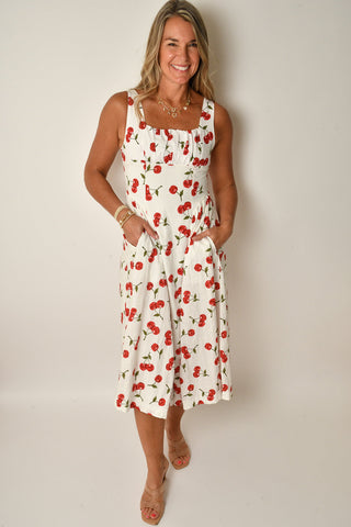 GATHERED FRONT CHERRY DRESS