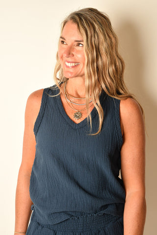 V-NECK RAW EDGE TANK