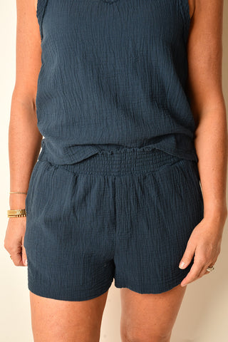 FAUX FLY SMOCKED SHORT