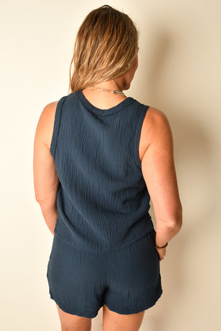 V-NECK RAW EDGE TANK