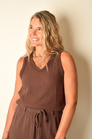 V-NECK RAW EDGE TANK