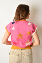 SHORT SLEEVE STAR KNIT TOP