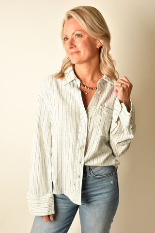 STRIPE LINEN LAUREL BUTTON DOWN