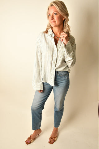 STRIPE LINEN LAUREL BUTTON DOWN