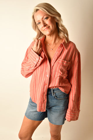 STRIPE LINEN LAUREL BUTTON DOWN