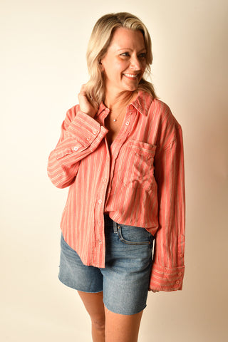 STRIPE LINEN LAUREL BUTTON DOWN