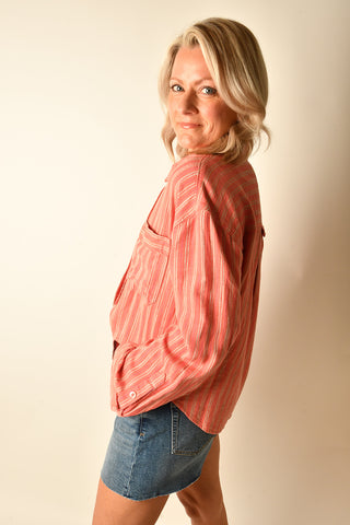 STRIPE LINEN LAUREL BUTTON DOWN
