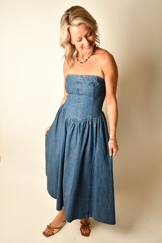 DENIM STRAPLESS DRESS