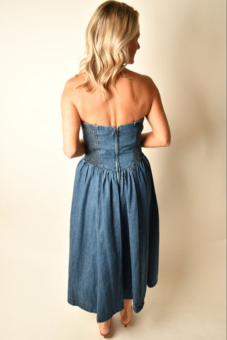 DENIM STRAPLESS DRESS