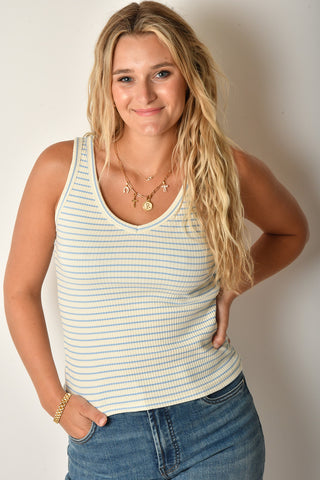 STRIPE RIB V-NECK TANK