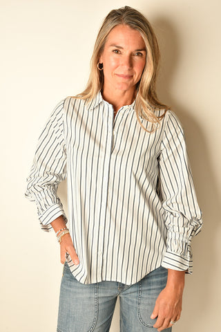 SMOCKED-CUFF STRIPED BUTTON DOWN