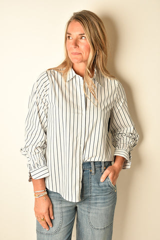 SMOCKED-CUFF STRIPED BUTTON DOWN
