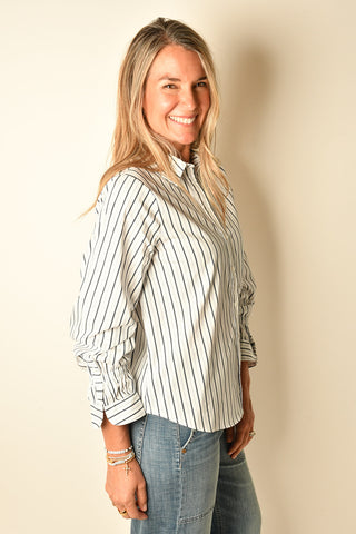 SMOCKED-CUFF STRIPED BUTTON DOWN