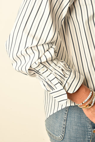 SMOCKED-CUFF STRIPED BUTTON DOWN