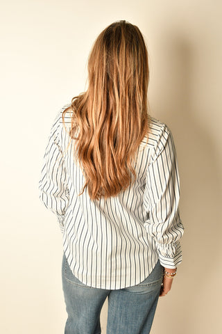 SMOCKED-CUFF STRIPED BUTTON DOWN