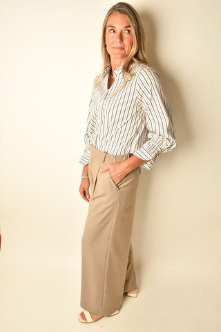 SMOCKED-CUFF STRIPED BUTTON DOWN
