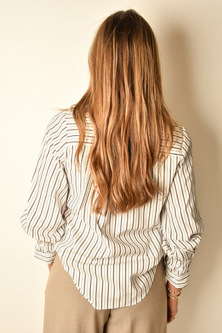 SMOCKED-CUFF STRIPED BUTTON DOWN