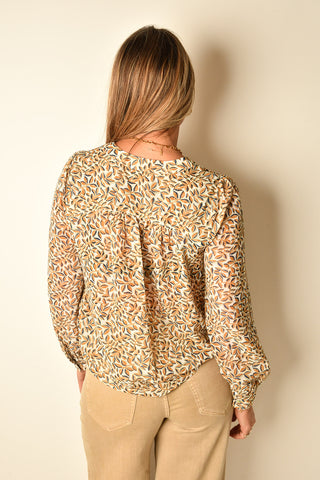 FLORAL LACE-UP V-NECK BLOUSE