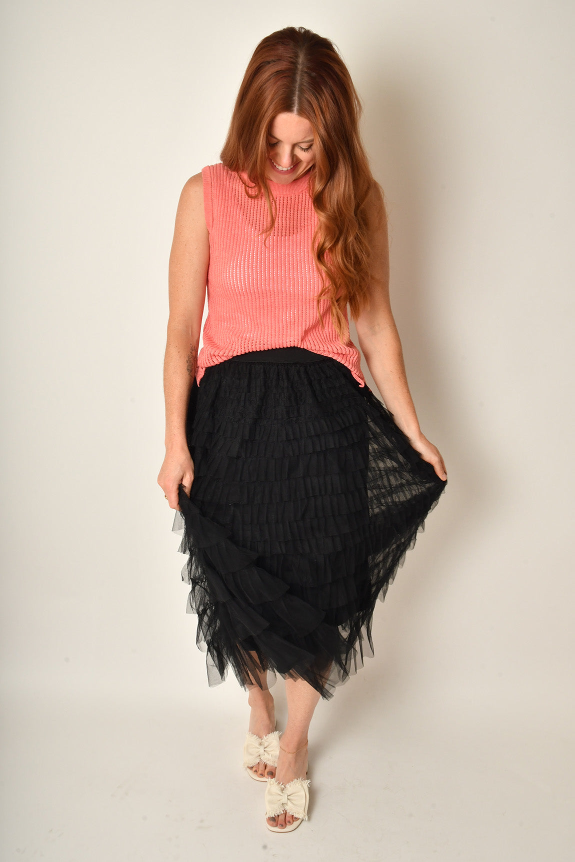 CHIFFON MESH TIERED SKIRT