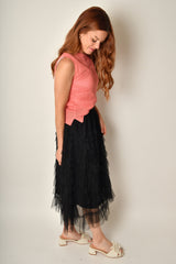CHIFFON MESH TIERED SKIRT