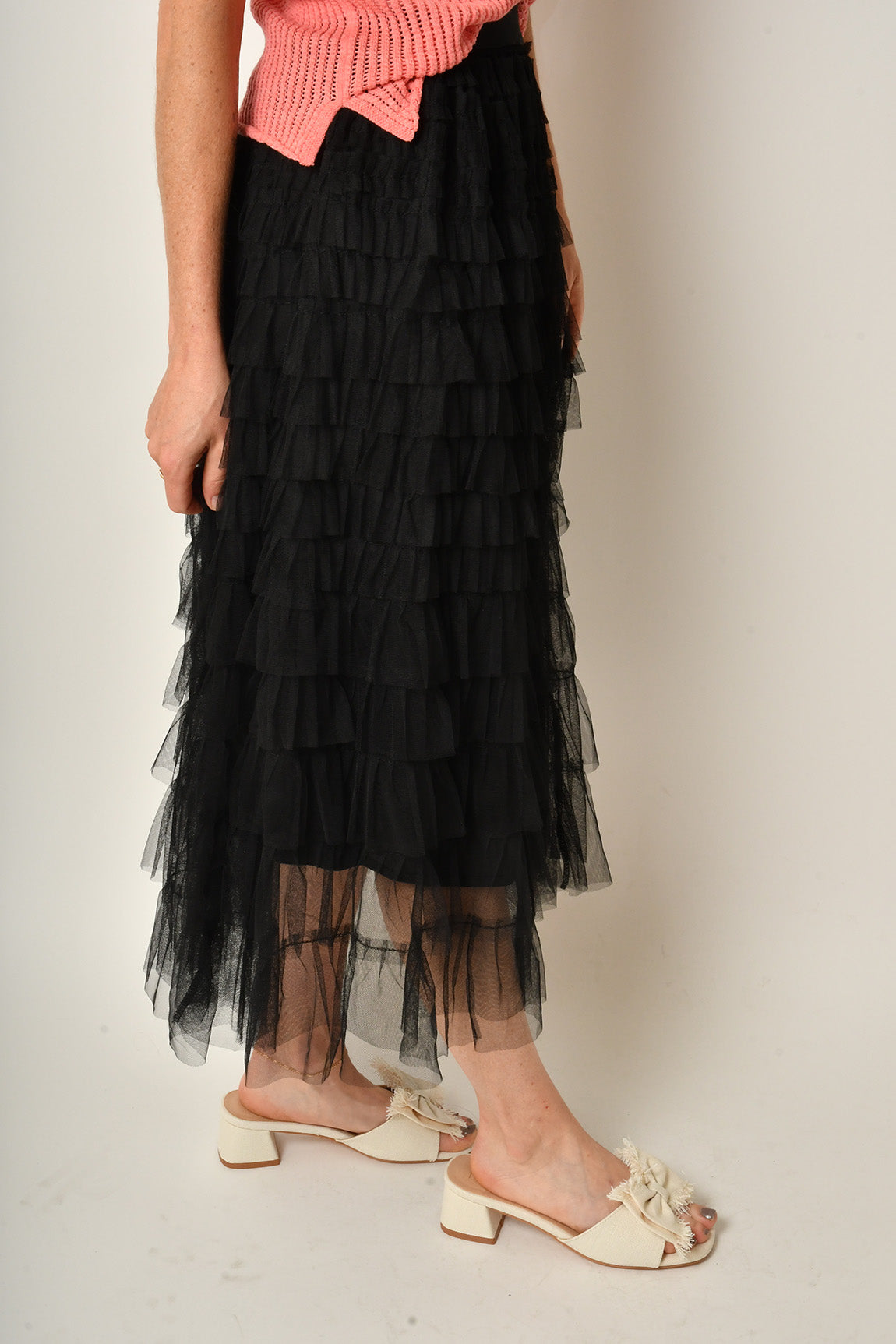 CHIFFON MESH TIERED SKIRT