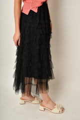 CHIFFON MESH TIERED SKIRT