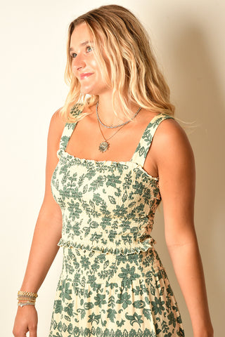 LEYA TERA PAISLEY SMOCKED TOP