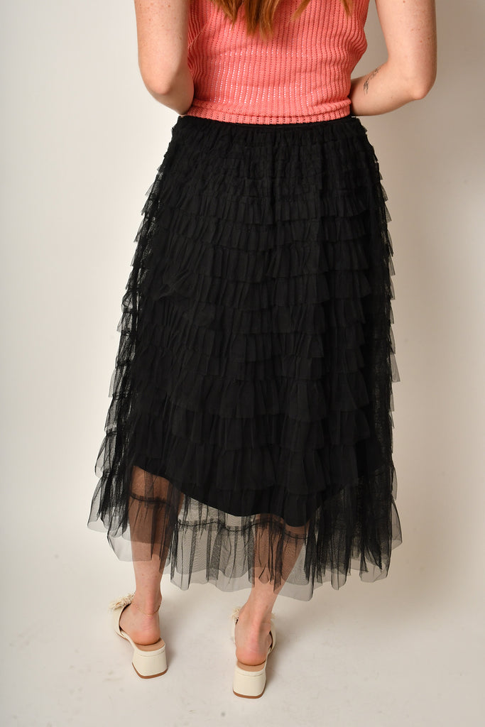 CHIFFON MESH TIERED SKIRT