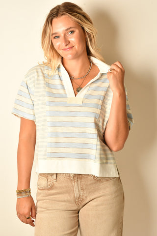 SUMMER BREEZE STRIPED V-NECK POLO
